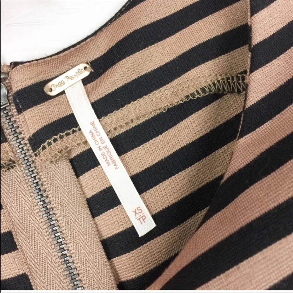 Free People Black Brown Stripe Fit and Flare Mini Dress XS